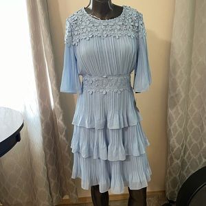 Lulu’s Lulus Blue Women’s Wedding Guest Event Midi Tiered Dress Size Med…